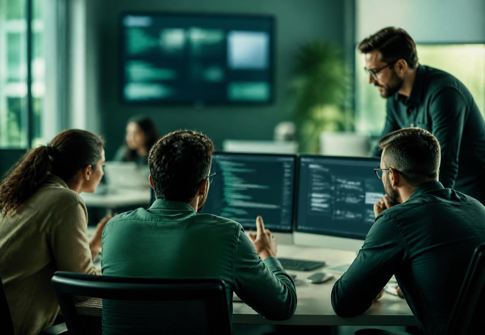 IT team in Northern Virginia reviewing candidate work on screen
