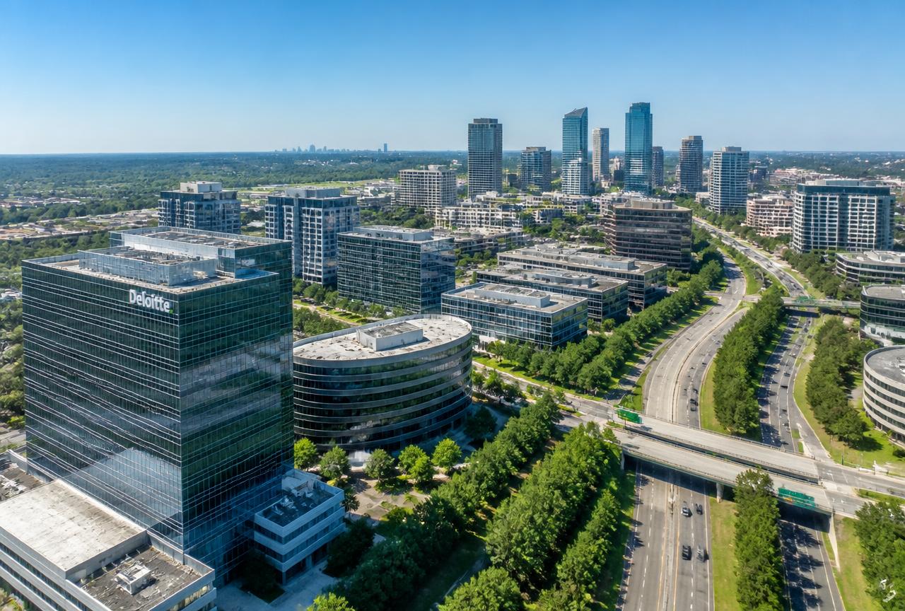Northern Virginia office towers and the Tysons corridor near Washington, D.C.