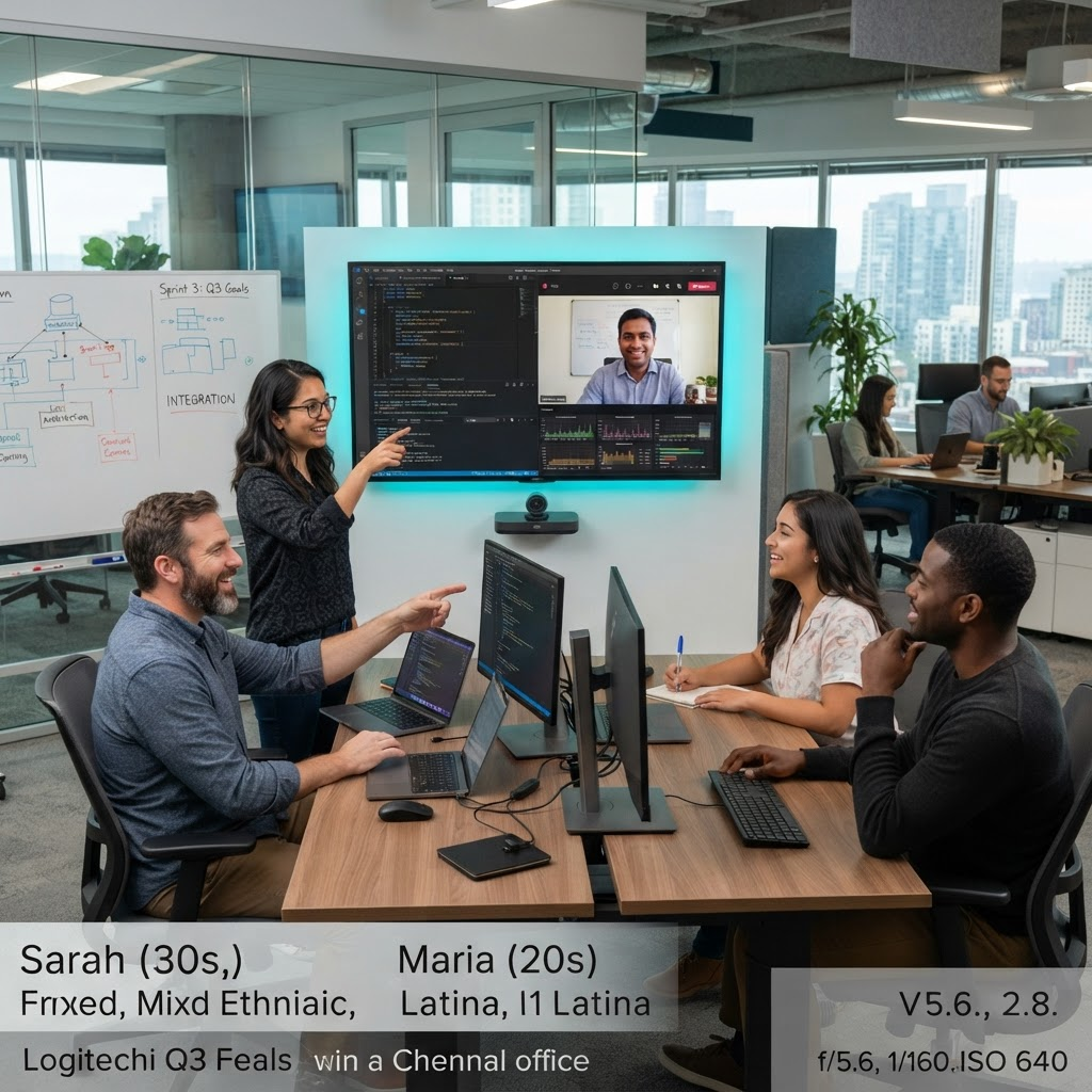 In-house and augmented IT team members collaborating on a shared video call